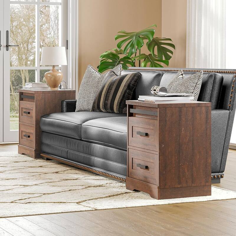 WAMPAT Set of 2 End Table with Power Outlets & USB Ports