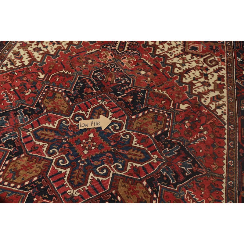 Hand Knotted Oriental 100% Wool Carpet Traditional Medallion Oranges & Rust Heriz Area Rug - 9' 5'' X 7' 2''