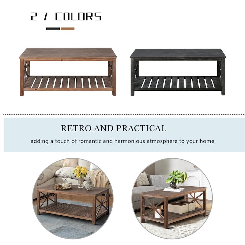 47" Modern Farmhouse Coffee Table with Storage Shelf