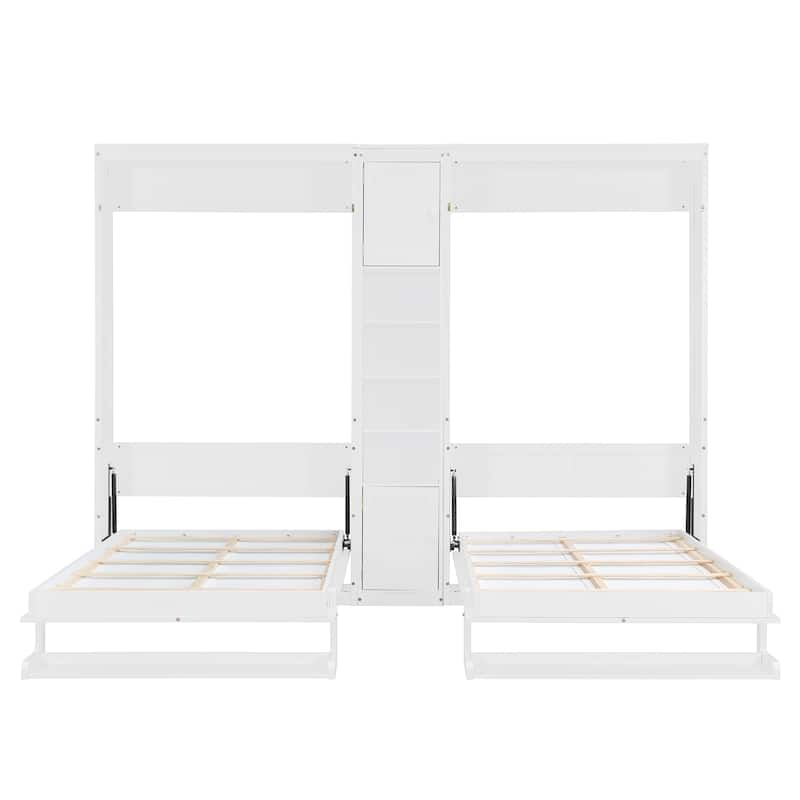 Roomfitters Twin Wall Murphy Bed System with Center Storage Shelves, Convertible Fold Down Sleeper Cabinet