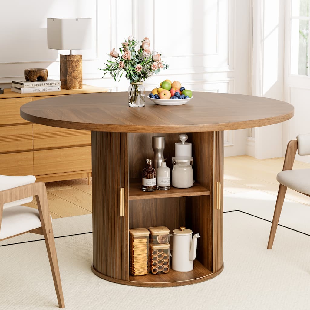 47" Round Dining Table With Storage Shelf