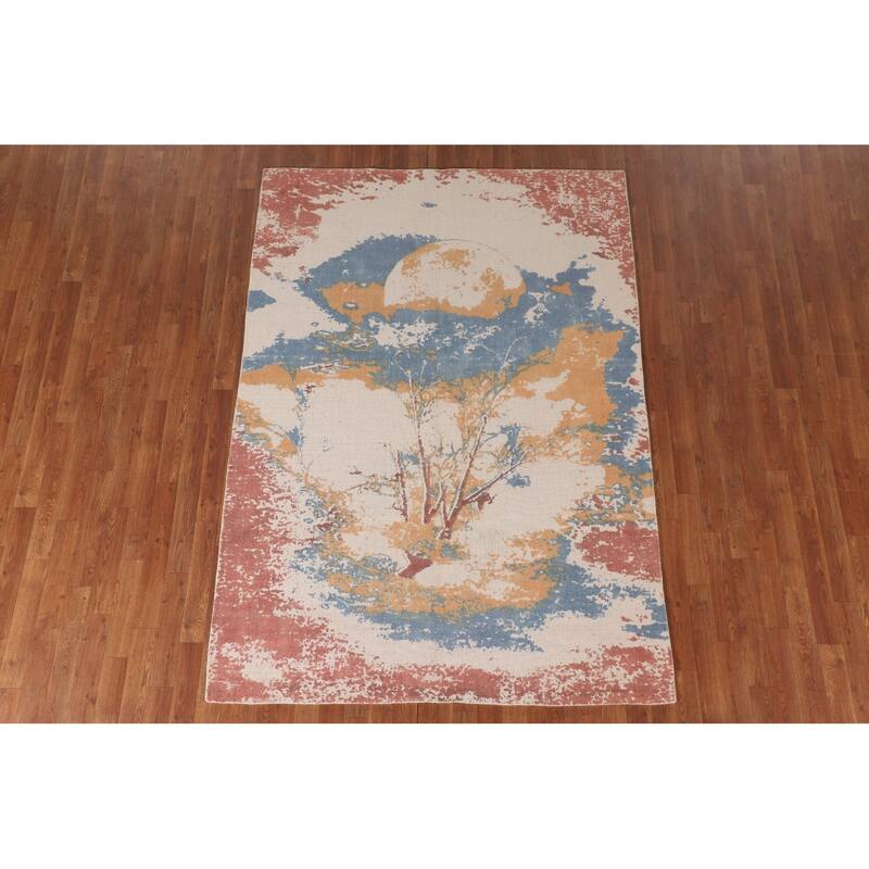 Nature Print Abstract Modern Area Rug Handmade Wool Carpet - 5'3" x 7'7"