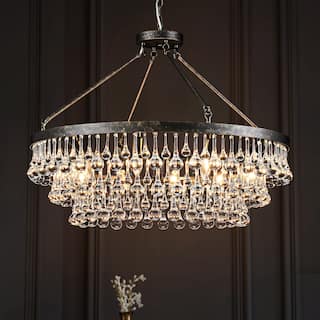 10-Light Modern Glam 31.5" 3-Tier Black Round Distressed Crystal Chandelier for Living Room