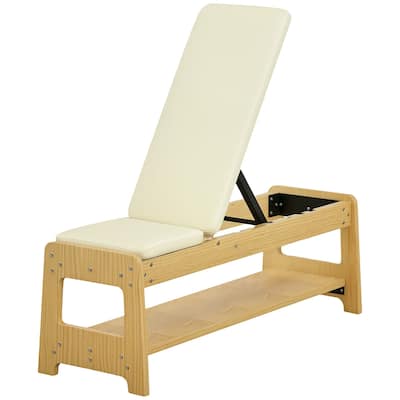 Adjustable Dumbbell PU Padding Bench with Storage Rack and Wood Frame for Home Gym - 46.9" L x 14.8" W x 16.9" -44.1" H