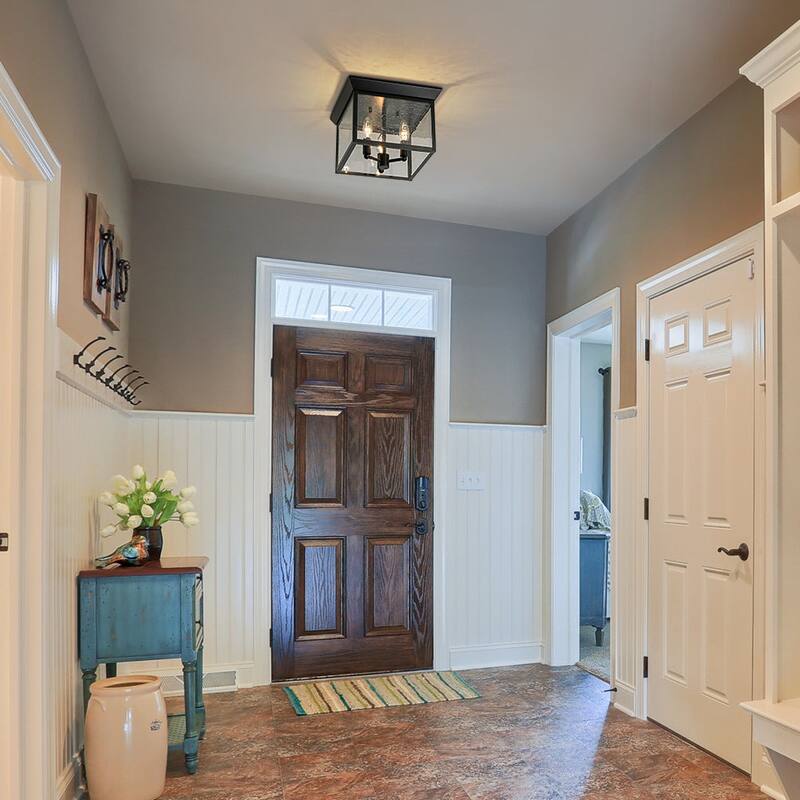 Industrial 3-Light Square Seeded Glass Cage Flush Mount Light 9.8in