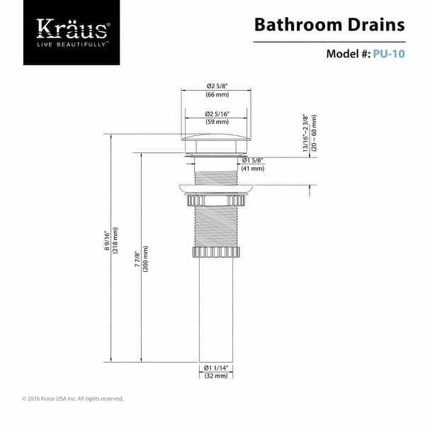 dimension image slide 1 of 11, KRAUS Pop-Up Drain for Vessel Bathroom sink