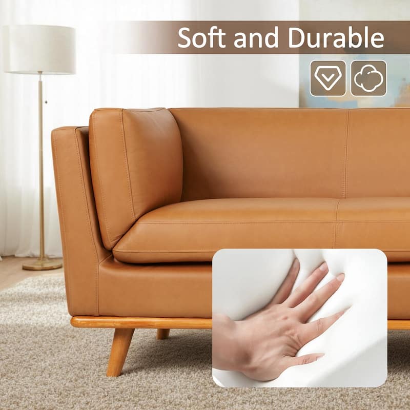 MCombo Napa Leather Couch, 88'' Leather Sofa, Full-Grain Leather Sofa for Solid Wood Accent, Vintage Italian Leather