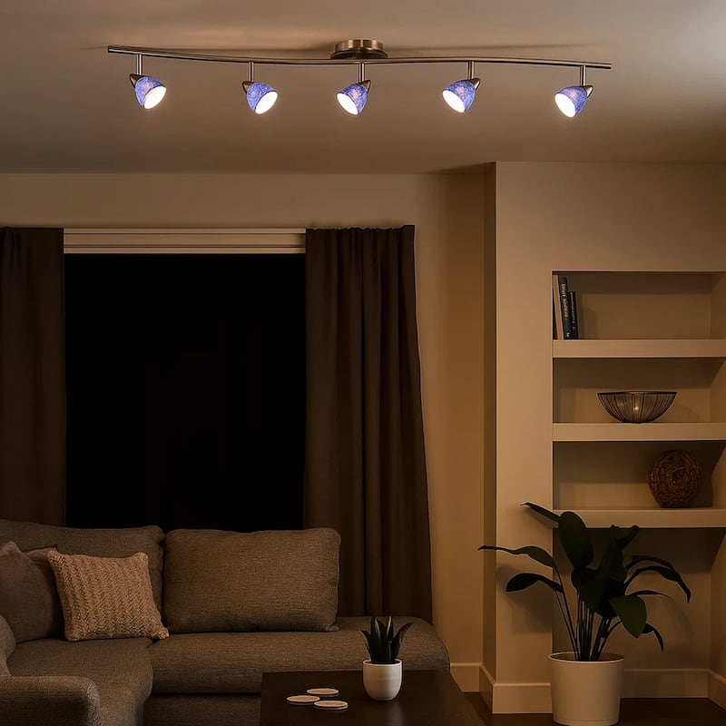 5 Light 120V Metal Track Light Fixture with Textured Shade, Silver and Blue