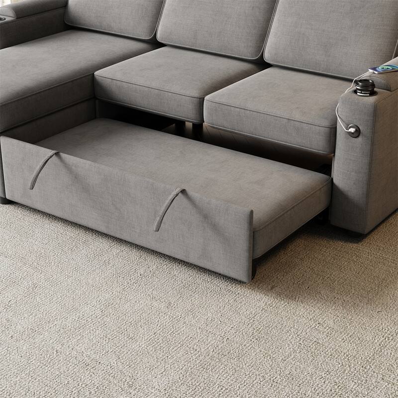 85.8" 2 in 1 Pull Out Sleeper Sofa with Pull Out Bed and Charging Port