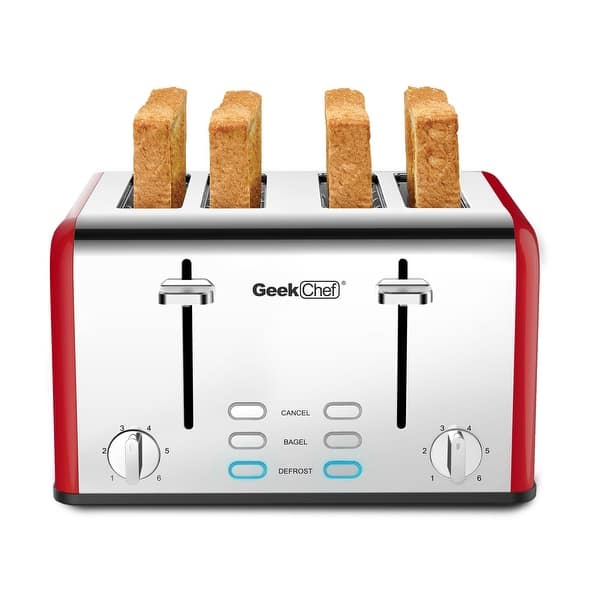BUYDEEM DT640 4-Slice Toaster, Extra Wide Slots, Retro Stainless Steel with  High Lift Lever, Bagel and Muffin Function, Removal Crumb Tray, 7-Shade