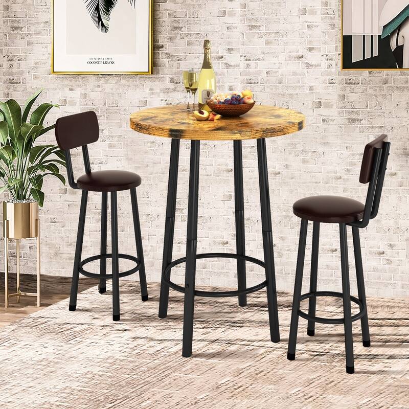 3 Piece Pub Dining Set, Kitchen Counter Height Bistro Set, Round Bar Table and 2 Stools for Living Room and Small Space