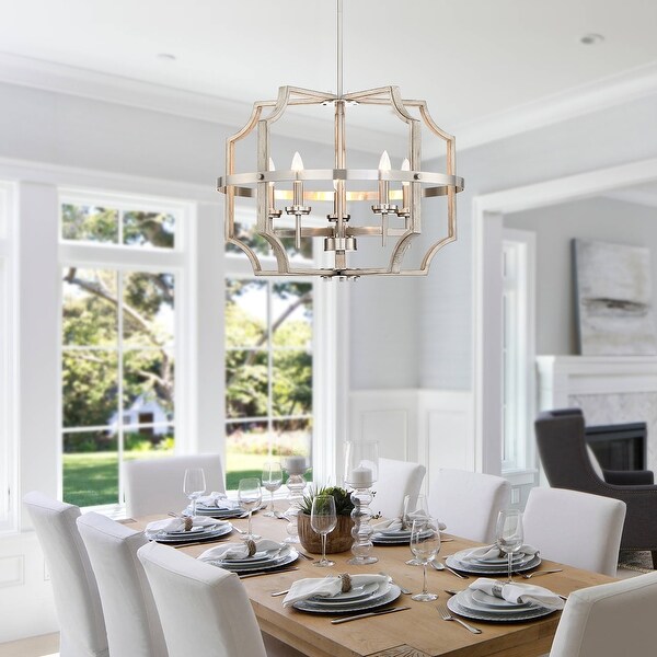 Richwood 5 Light Brushed Nickel White Washed Wood Tone Modern Farmhouse Chandelier