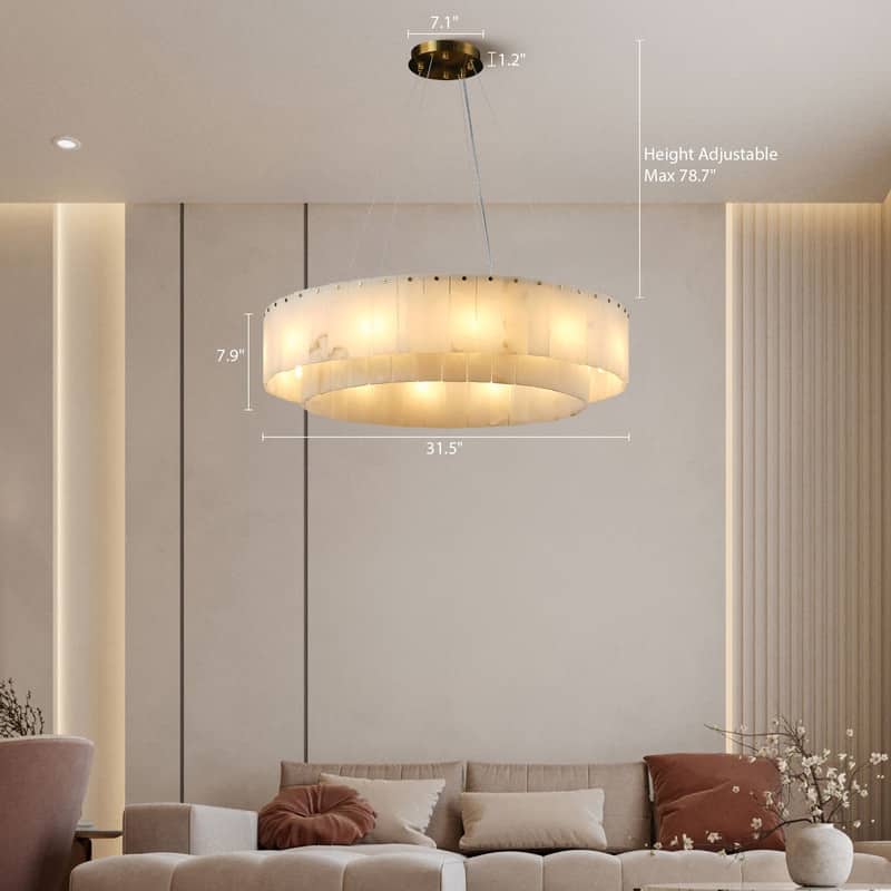 KAYLA 54in 14-Light White Alabaster Adjustable Chandelier