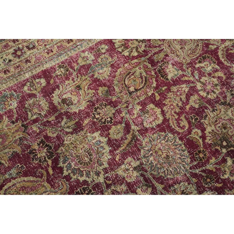 Hand Knotted Oriental 100% Wool Carpet Traditional Floral Pink Mashad Area Rug - 13' 5'' X 9' 6''