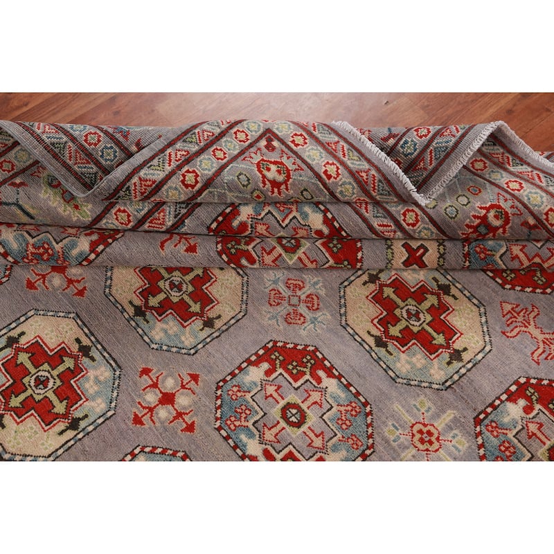 Hand Knotted Oriental 100% Wool Carpet Traditional All-Over Greys & Charcoal Kazak Area Rug - 10' 5'' X 8' 3''