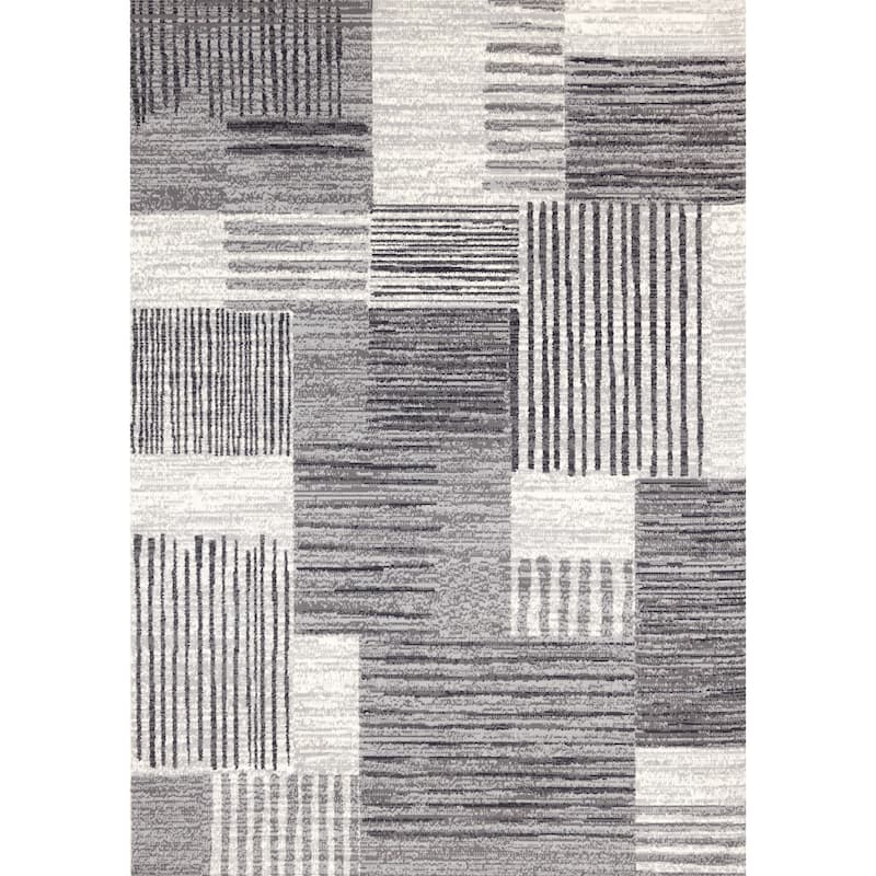 Forte White Grey Black Modern Striped Patches Area Rug, 5'3" x 7'5"