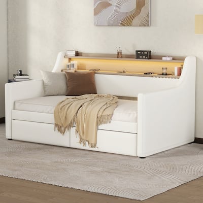 Twin Size Daybed with 2 Drawers, LED Lights and Charging Station