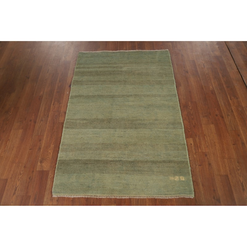 Light Green Striped Gabbeh Oriental Foyer Rug Handmade Wool Carpet - 2'8"x 4'1"