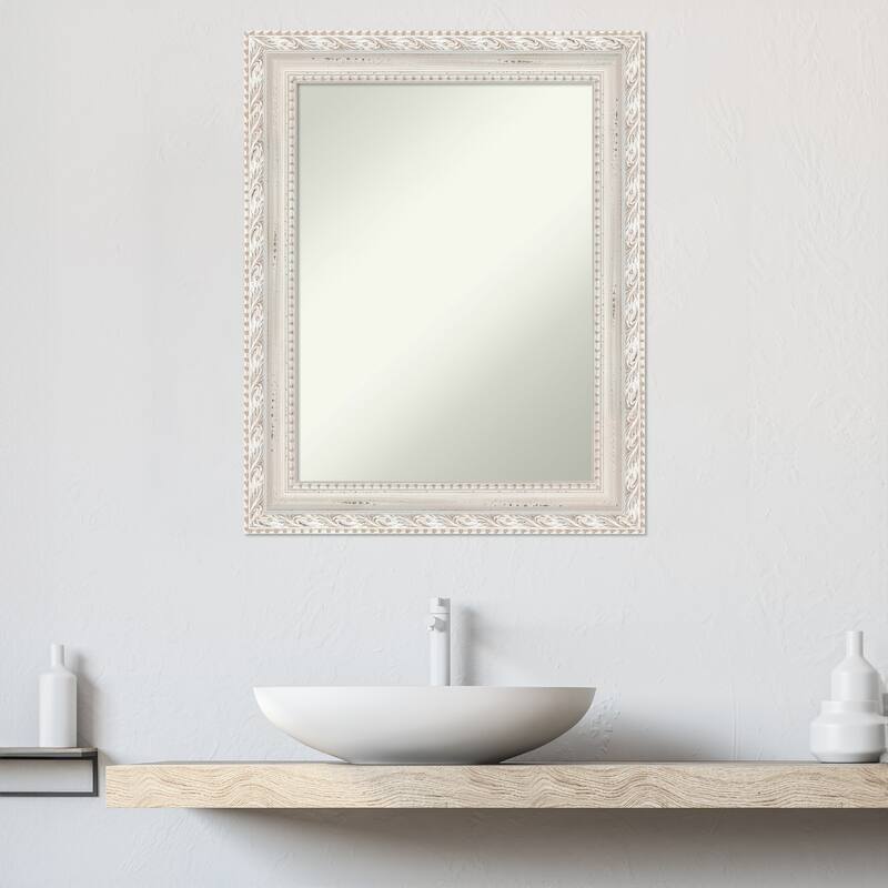Opera Off White Non-Beveled Wood Framed Bathroom Vanity Wall Mirror - Opera Off White