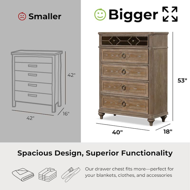 Furniture of America Aveline Modern Rustic Oak Solid Wood 5-Drawer Storage Chest