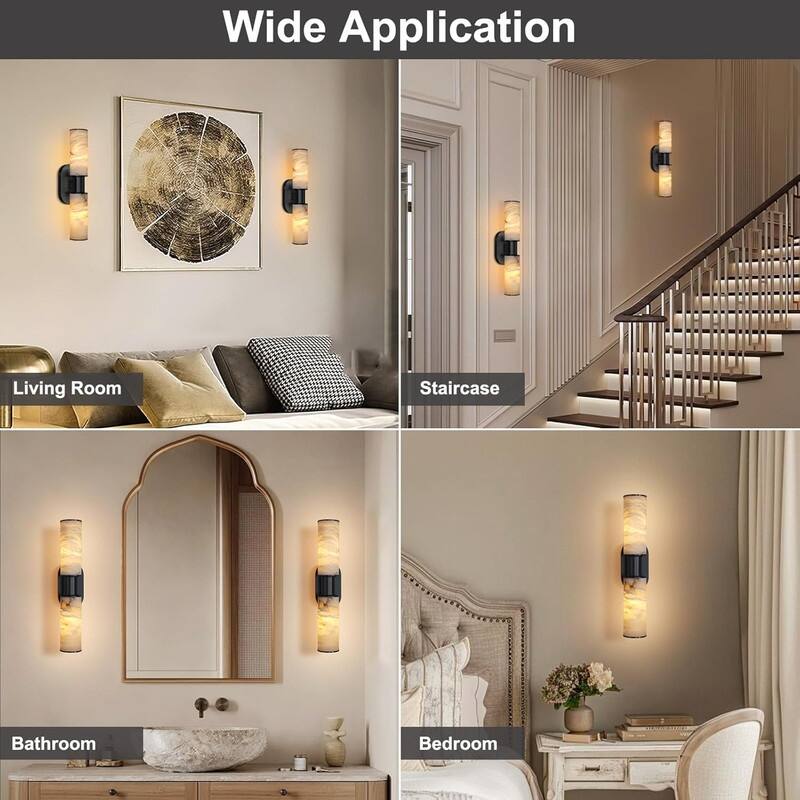 KAYLA Alabaster Wall Sconce 22", Modern Brass Wall Light, Spanish Natural Marble Indoor Sconces