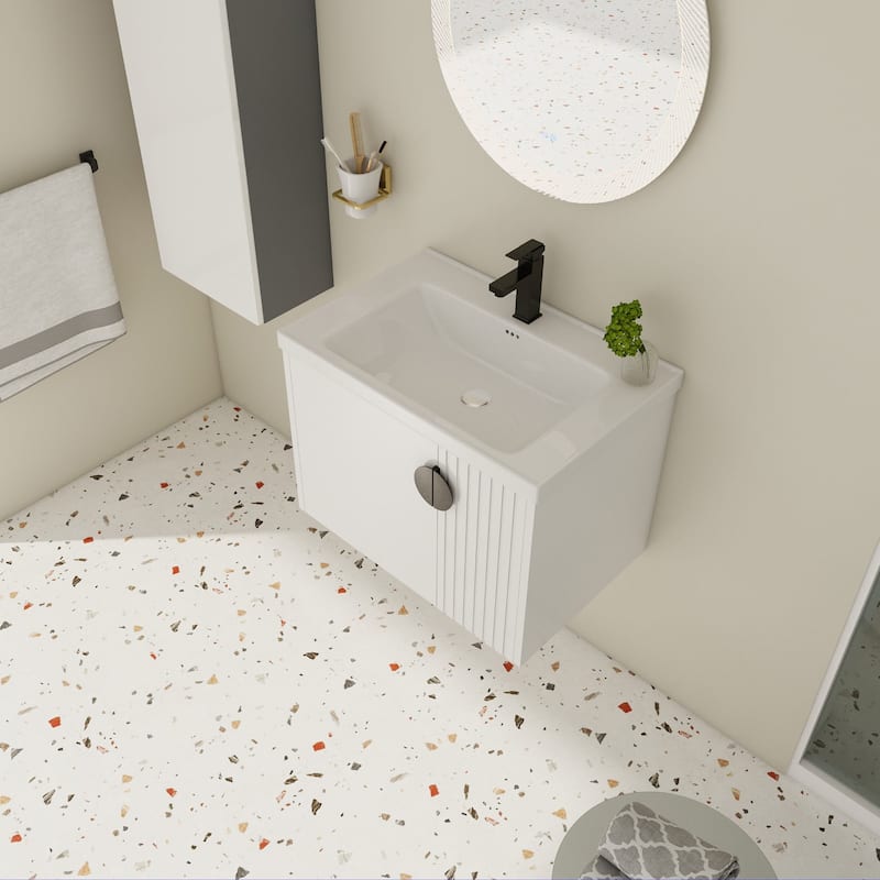 28 inch Wall Mounted Bathroom Vanity Set with Integrated Ceramic Sink