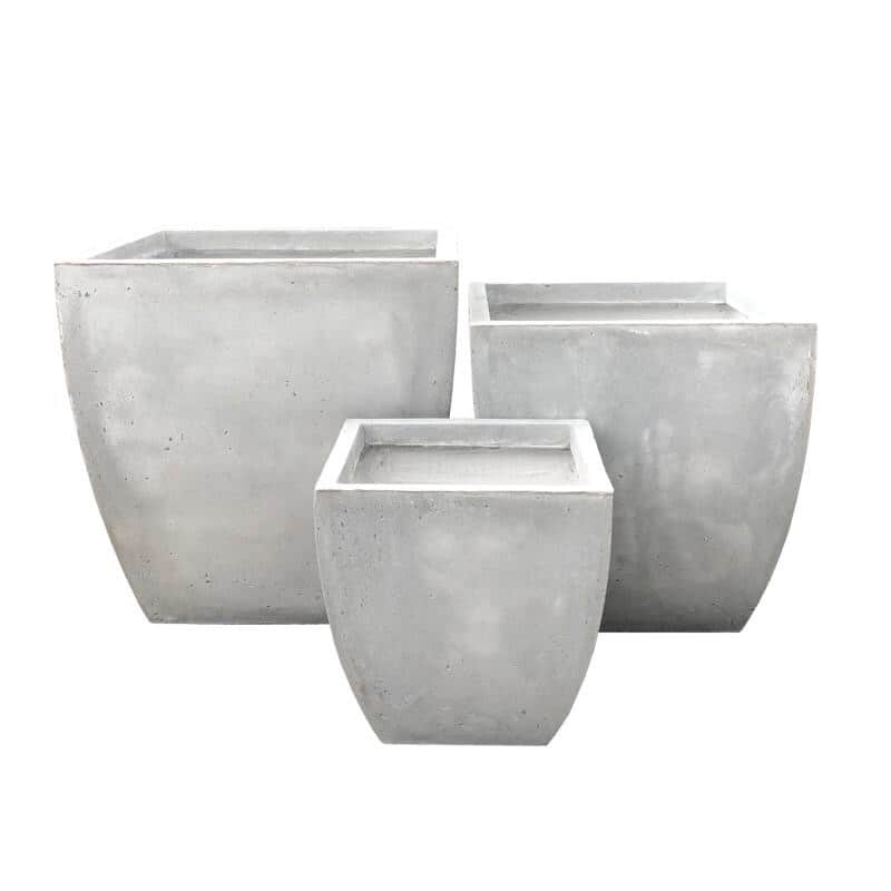 Durx-litecrete Lightweight Concrete Flared Square Light Grey Planter-Set of 3 - 17.7'x17.7'x17.7'