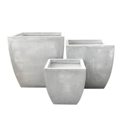 Durx-litecrete Lightweight Concrete Flared Square Light Grey Planter-Set of 3 - 17.7'x17.7'x17.7'