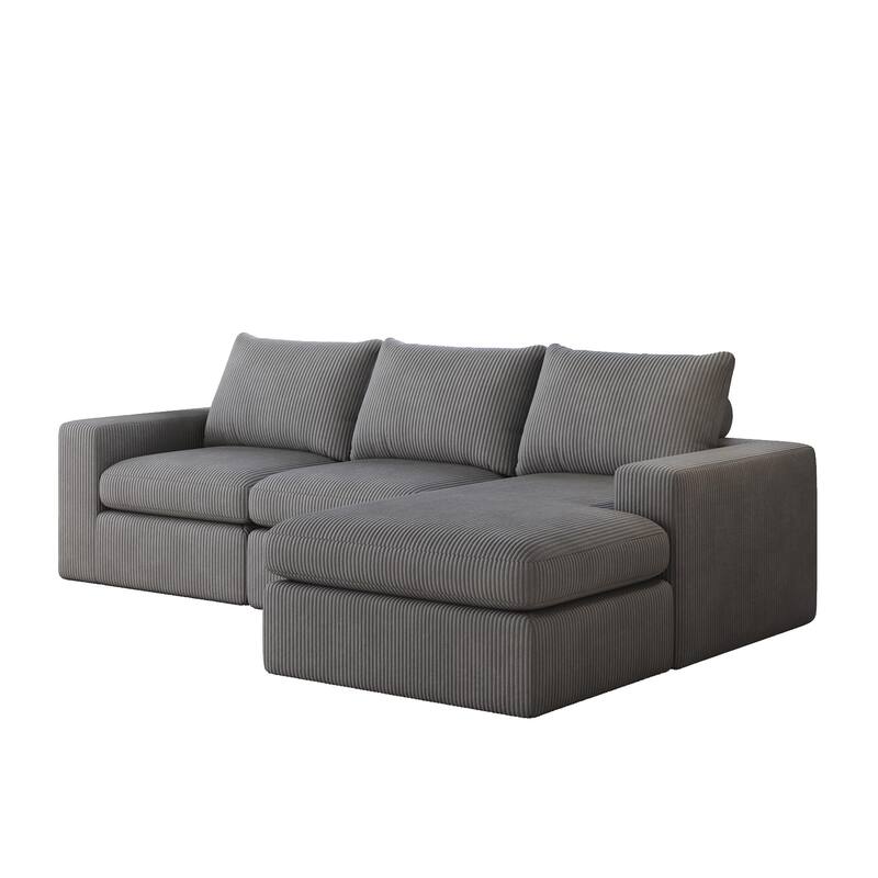 99" Corduroy L-Shaped Sectional Sofa with Chaise and 3 Pillows, No Assembly Required