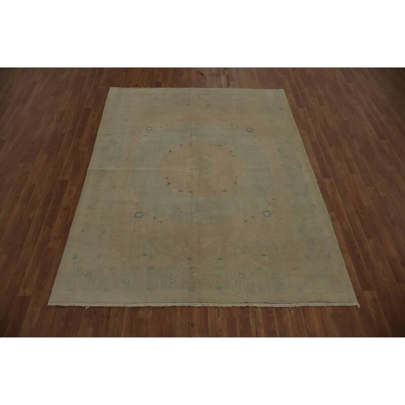 Hand Knotted Oriental 100% Wool Carpet Transitional Geometric Greys & Charcoal Oushak Area Rug - 7' 11'' X 6' 2''