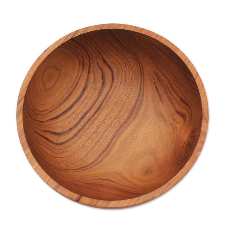 Handmade Calm Lumber Teakwood Serving Bowl (Indonesia) - 3.5" H x 9.75" Diam.