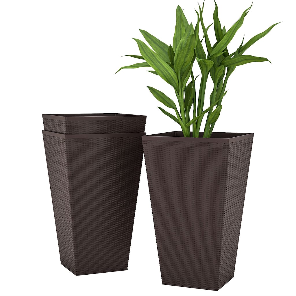 Set Of 3 Tall Plant Stand, Outdoor & Indoor Flower Pot Set For Front Door, Entryway, Patio and Deck