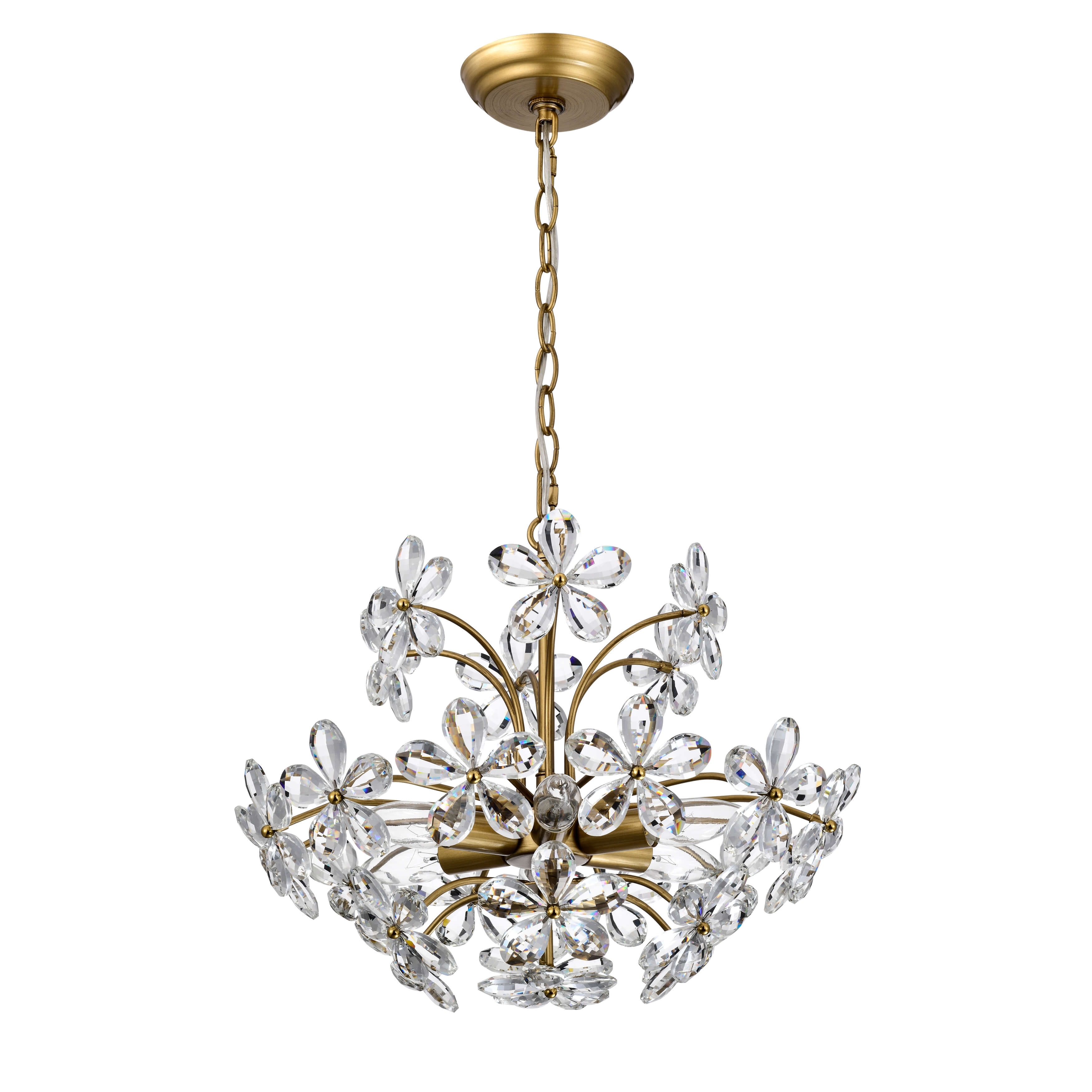 Rosa 6 Light Brushed Brass Finish Crystal Glass Flower Chandelier 17.7 inches in diameter x 15 inches H On Sale Bed Bath Beyond 38006360