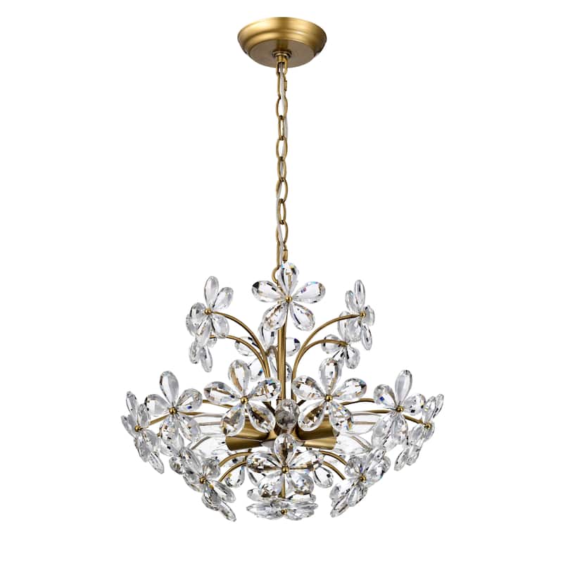 Rosa 6-Light Brushed Brass Finish Crystal Glass Flower Chandelier - 17.7 inches in diameter x 15 inches H