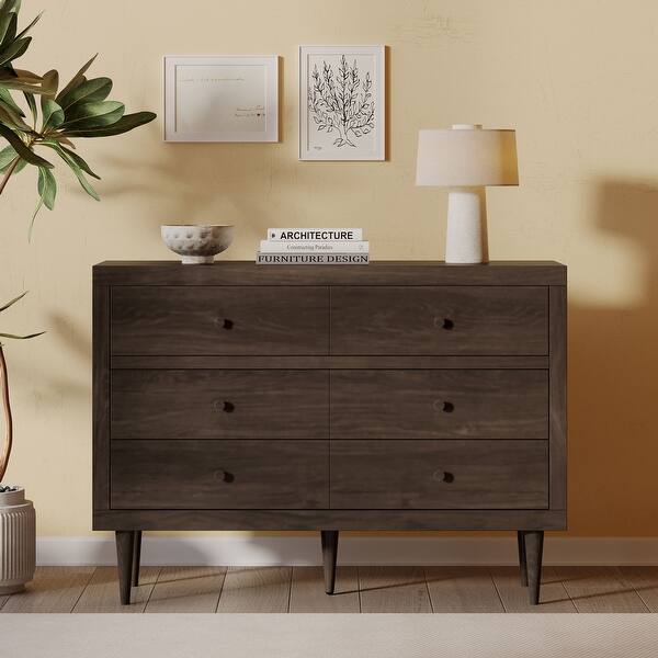 double dresser mid century modern Mid Century 6 Drawer Dresser Set of 2, 47.2 inch Modern Chest of Drawers with Storage, Curved Profile Wood Double Dresser for Bedroom, Living Room,