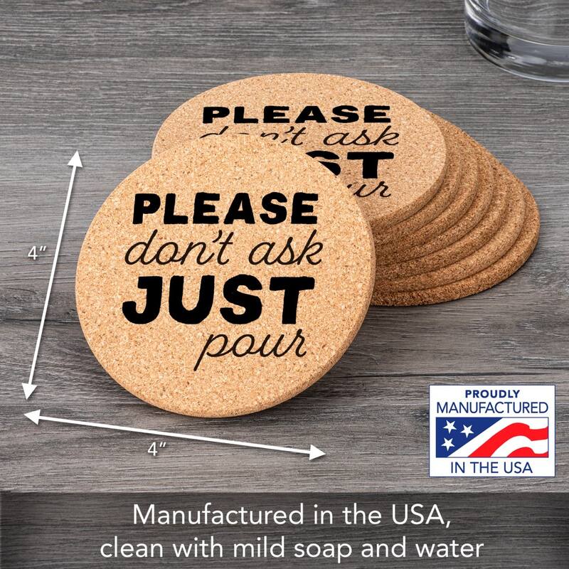 Just Pour 4 Pack Absorbent Cork Coaster Made in The USA 4" Round - Multi
