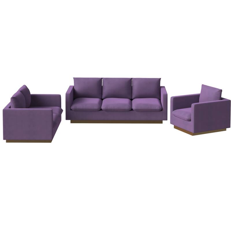 3-Piece Velvet Sofa Set with Brushed Gold Stainless Steel Base Nervo Series