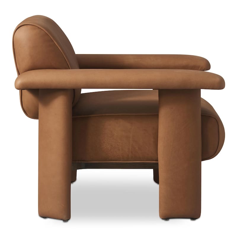 NADAAL STUDIOS Marcellus, Leather Lounge Chair With Piping Details - 40.2"W x32.5"D x29.9"H