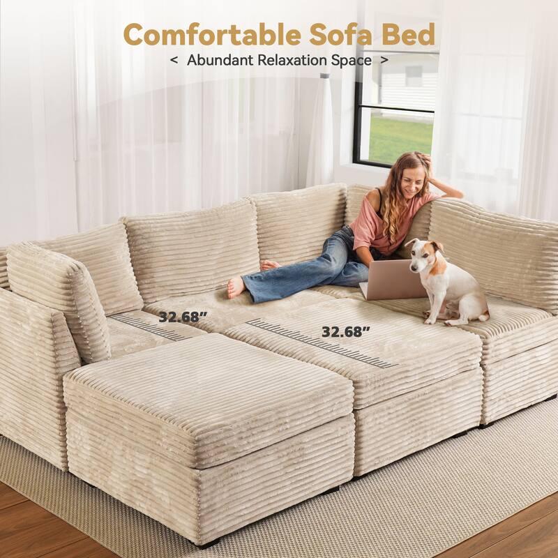 HOOOWOOO Modular Plush Corduroy Sofa Couch with Ottoman for Living Room