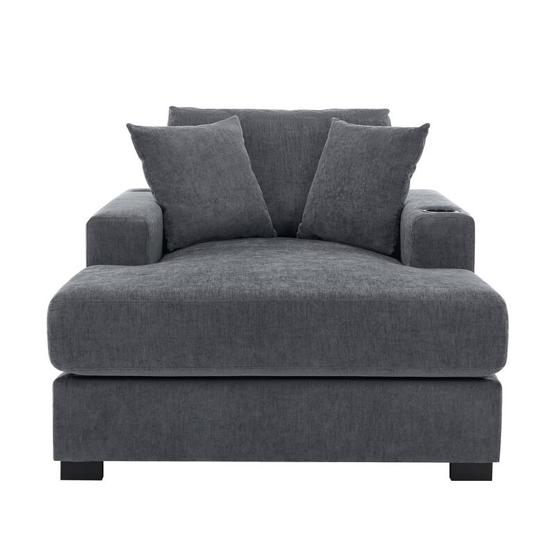 Oversized Chaise Lounger Modern Sofa Couch with Pillows, Charge Station & Cup Holders