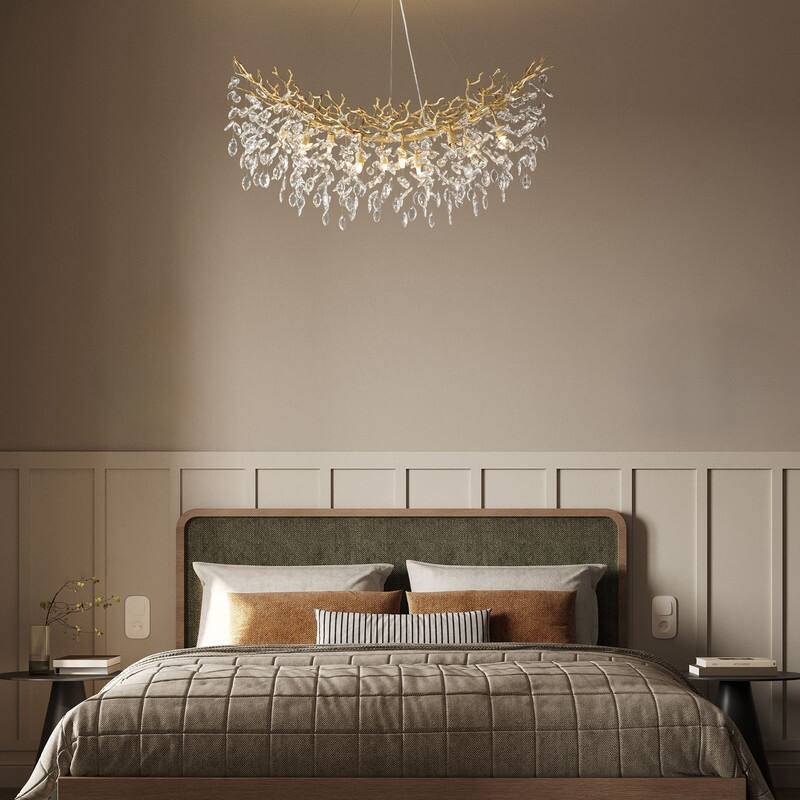 Modern Branch Crystal Linear Chandelier, 1100-1830mm Dining Pendant Light
