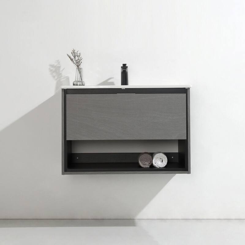 24"/30"/32"/36" Floating Bathroom Vanity Set with Ceramic Sink