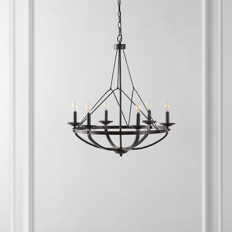 SAFAVIEH Lighting Josefa 26" Classic Chandelier (6-Bulb) - 26" W x 26" D x 92" H - Silver/Black