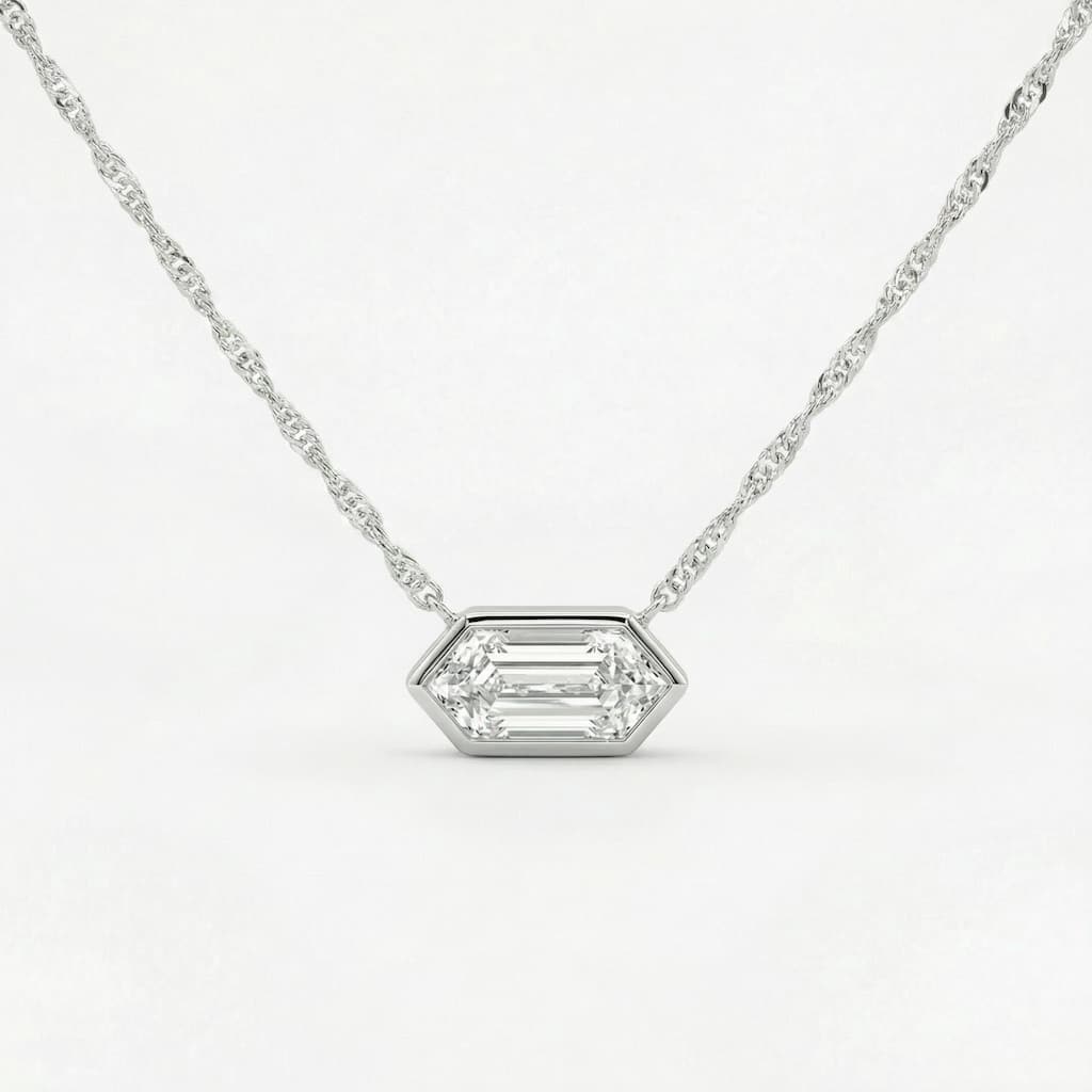 Bliss Diamond Certified 1.10Ct Long Hexagon Bezel Diamond East West Pendant Necklace Lab Grown