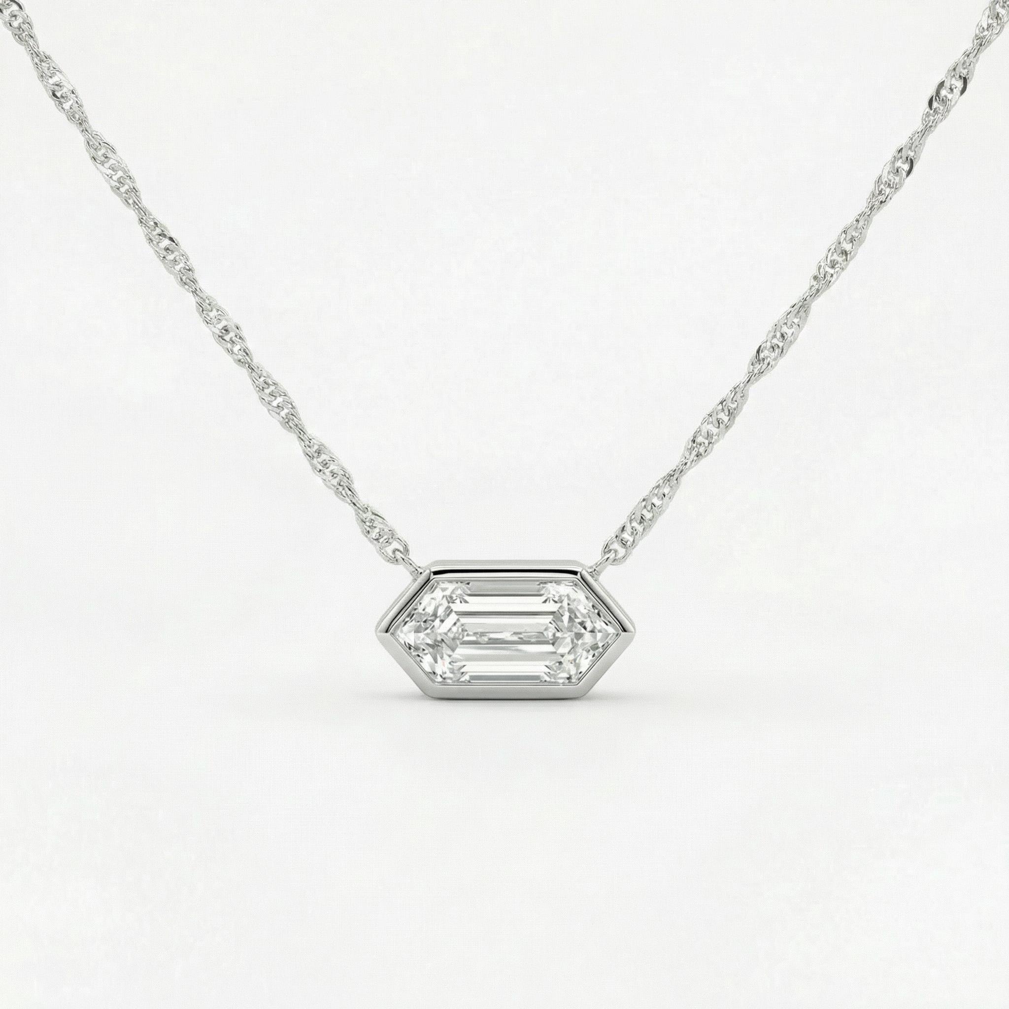 Bliss Diamond Certified 3/4Ct Long Hexagon Bezel Diamond East West Pendant Necklace Lab Grown