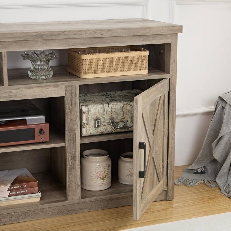 Roomfitters Farmhouse TV Stand for TVs up to 65", Modern Entertainment Center with 4 Open Storage
