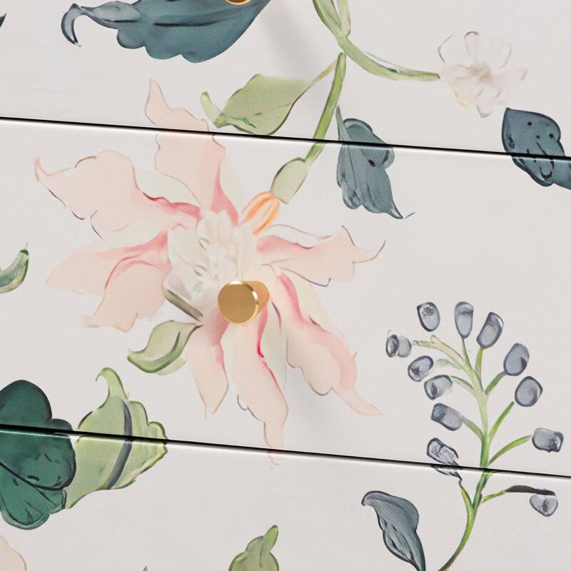Connery Floral End Table - 3-Drawer Decorative Accent Storage Cabinet