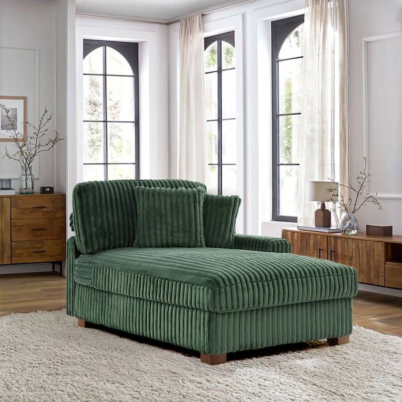 Plush Corduroy Chaise Armchair Modular Lounge Sectional Corner Sofa - Right Facing - Chaise-Green