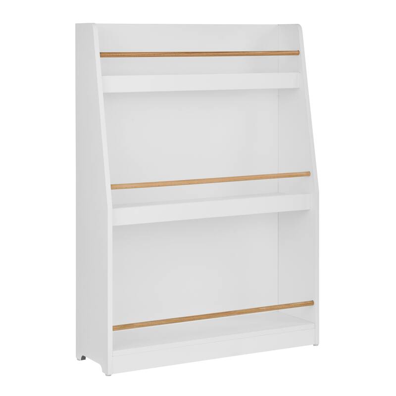 Danya B. Steiner White 3-Tier Kids Book or Magazine Storage Freestanding Bookcase with Contrasting Wood-Toned Rods