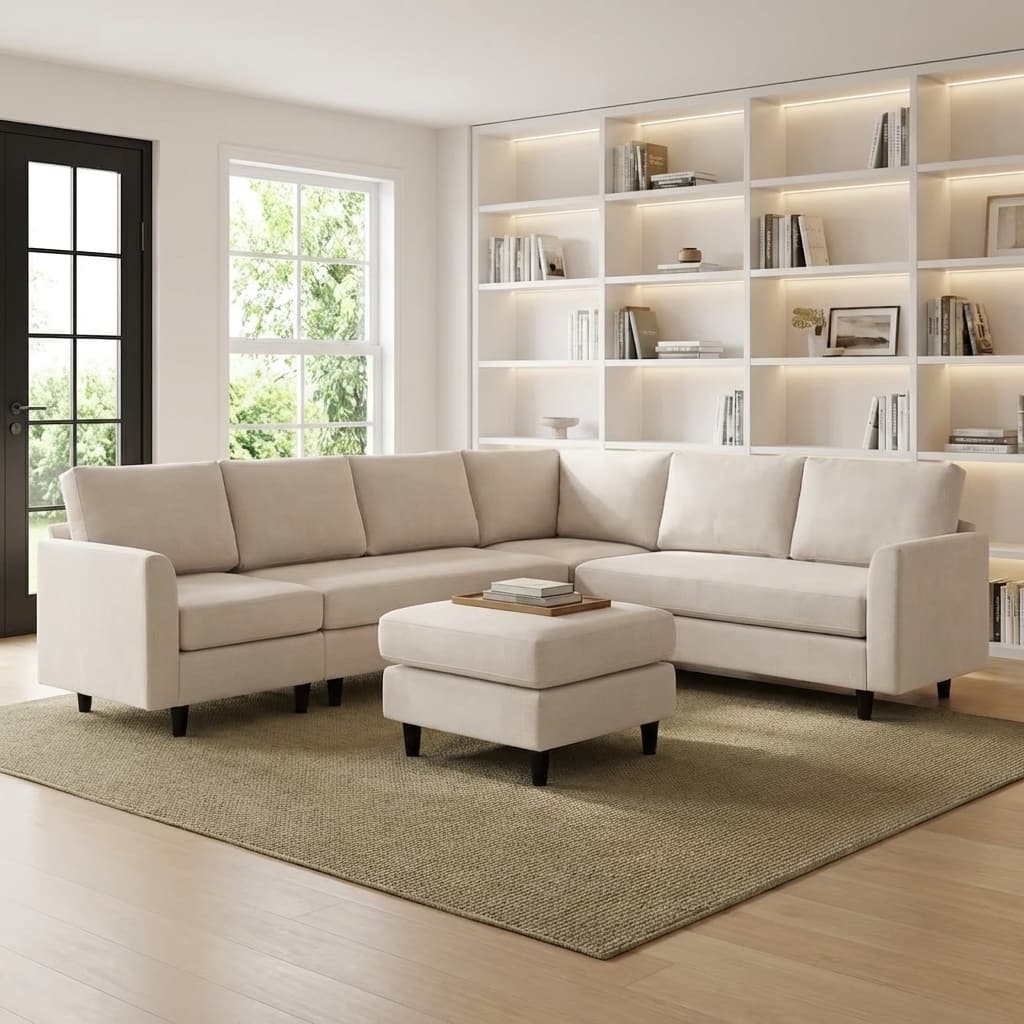Modern U-Shaped Chenille Modular Sectional Sofa with Ottoman, Overized Corner Couch for Living Room - 107" W